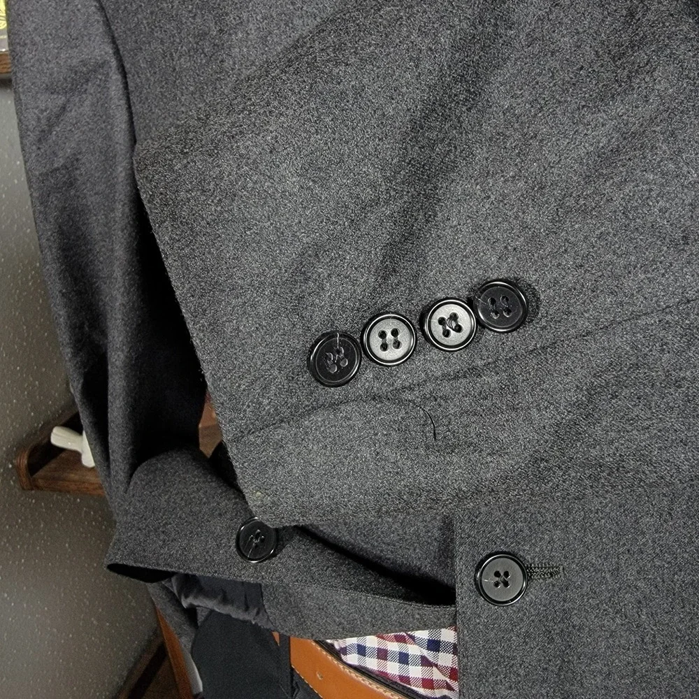 Hart Schaffner‎ Marx Men's Flannel Sport Coat Blazer Three Button Gray Wool 42R